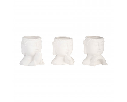 Sagebrook - 7" Ceramic Buddha Head Planters (Set Of 3) in White