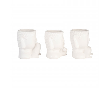 Sagebrook - 7" Ceramic Buddha Head Planters (Set Of 3) in White