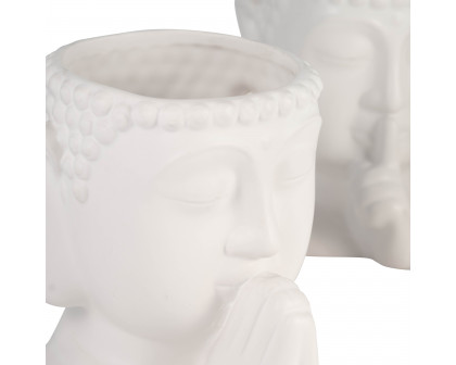 Sagebrook - 7" Ceramic Buddha Head Planters (Set Of 3) in White