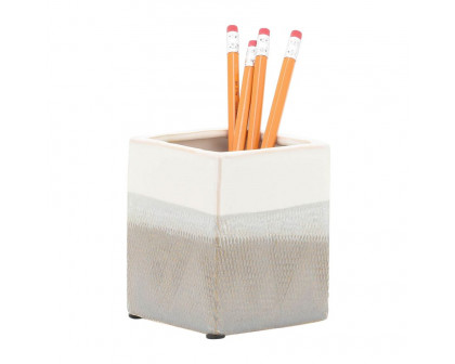 Sagebrook 4" Ceramic Pen Holder - White/Gray