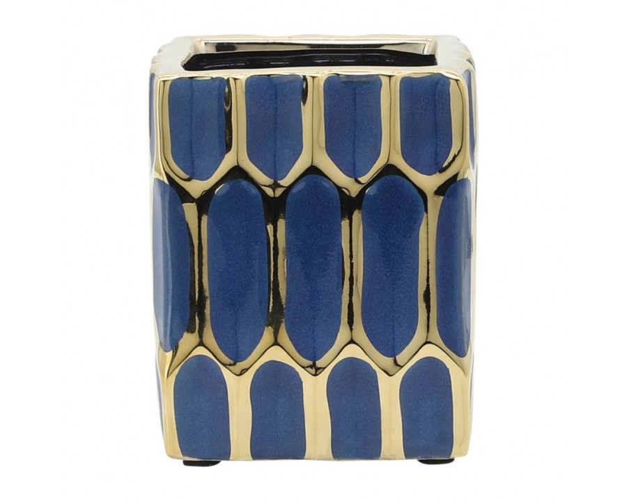 Sagebrook 4" Ceramic Pen Holder - Blue/Gold