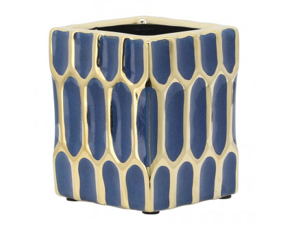 Sagebrook 4" Ceramic Pen Holder - Blue/Gold