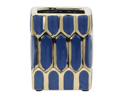 Sagebrook 4" Ceramic Pen Holder - Blue/Gold