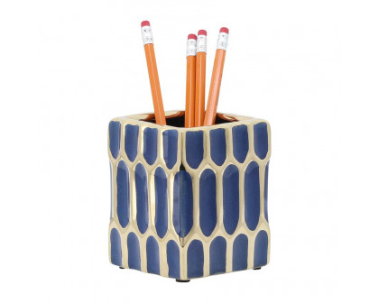 Sagebrook 4" Ceramic Pen Holder - Blue/Gold