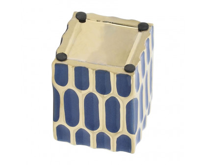 Sagebrook 4" Ceramic Pen Holder - Blue/Gold