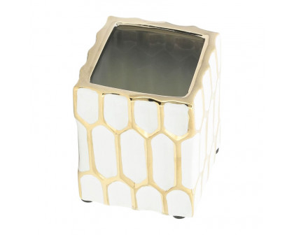 Sagebrook 4" Ceramic Pen Holder - White/Gold