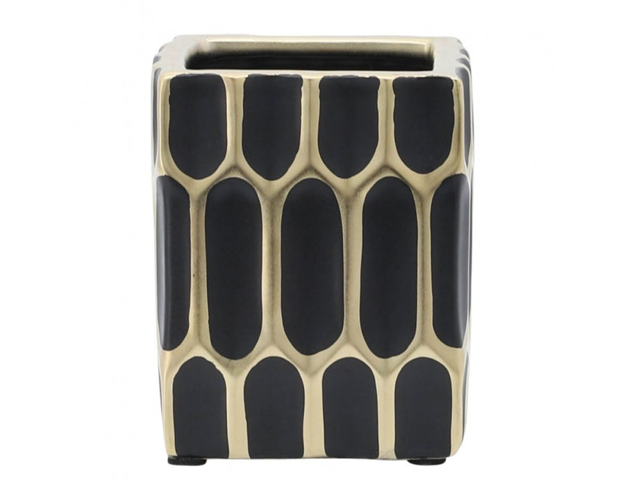 Sagebrook 4" Ceramic Pen Holder - Black/Gold