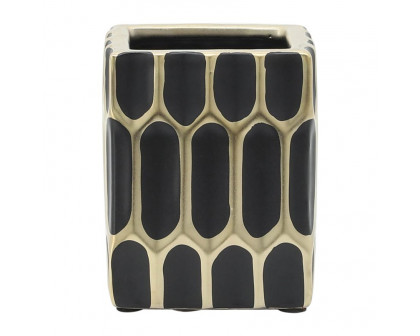 Sagebrook 4" Ceramic Pen Holder - Black/Gold