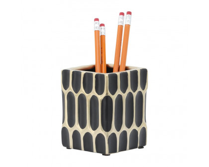 Sagebrook 4" Ceramic Pen Holder - Black/Gold