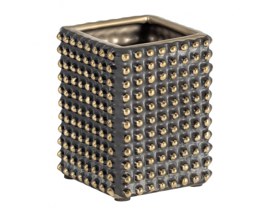 Sagebrook - 4" Ceramic Spikey Pen Holder in Black/Gold