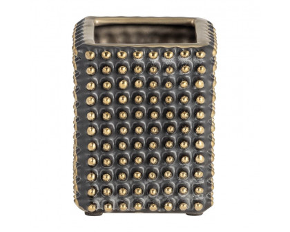 Sagebrook - 4" Ceramic Spikey Pen Holder in Black/Gold