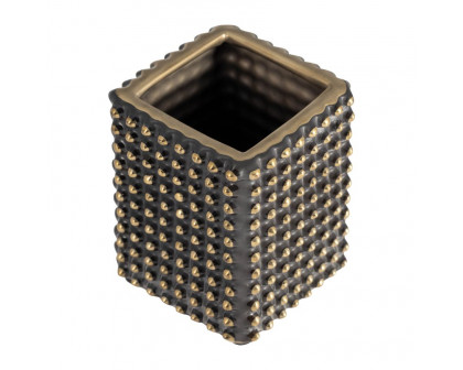 Sagebrook - 4" Ceramic Spikey Pen Holder in Black/Gold