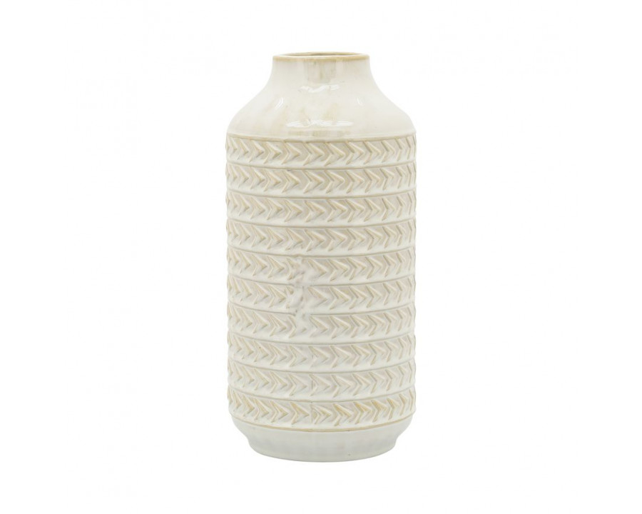 Sagebrook 13" Ceramic Aztec Vase - Ivory