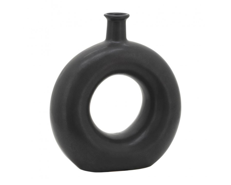 Sagebrook 8" Ceramic Round Cut-out Vase - Black