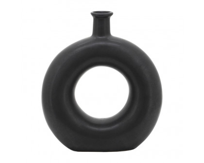 Sagebrook 8" Ceramic Round Cut-out Vase - Black