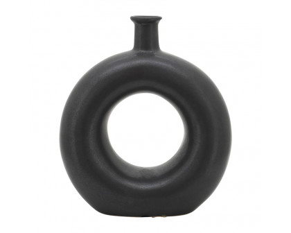 Sagebrook 8" Ceramic Round Cut-out Vase - Black