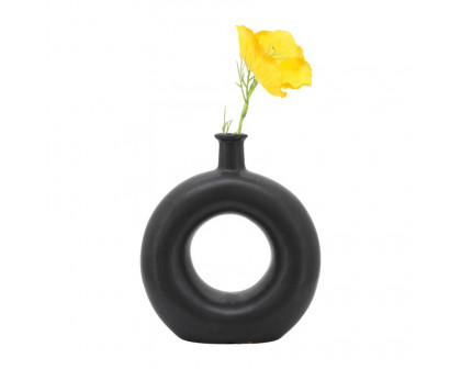 Sagebrook 8" Ceramic Round Cut-out Vase - Black