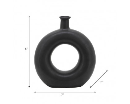 Sagebrook 8" Ceramic Round Cut-out Vase - Black