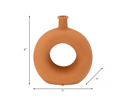 Sagebrook 8" Ceramic Round Cut-out Vase - Terracotta