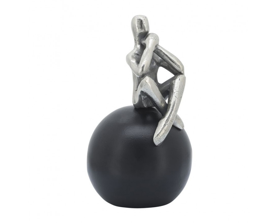 Sagebrook - 9" Metal Thinking Man On Orb in Silver/Black