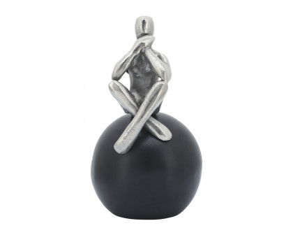 Sagebrook - 9" Metal Thinking Man On Orb in Silver/Black