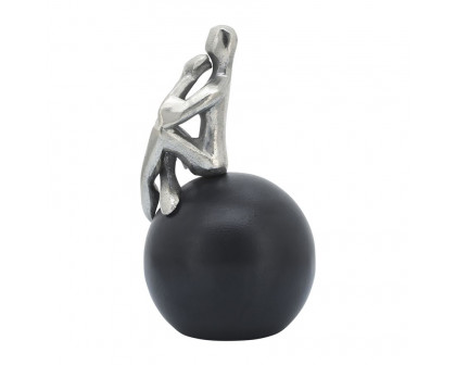 Sagebrook - 9" Metal Thinking Man On Orb in Silver/Black