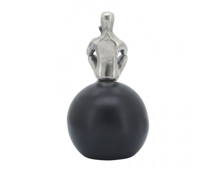 Sagebrook - 9" Metal Thinking Man On Orb in Silver/Black