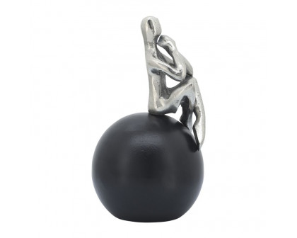 Sagebrook - 9" Metal Thinking Man On Orb in Silver/Black