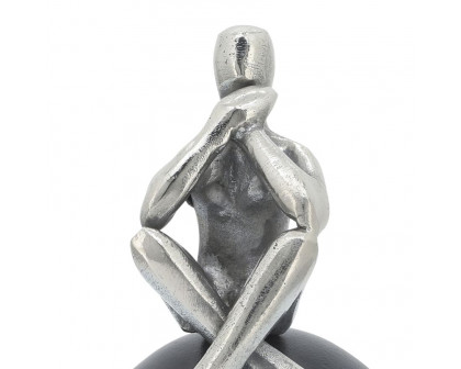 Sagebrook - 9" Metal Thinking Man On Orb in Silver/Black