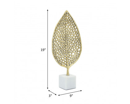 Sagebrook - 19" Metal Leaf On Stand in Gold