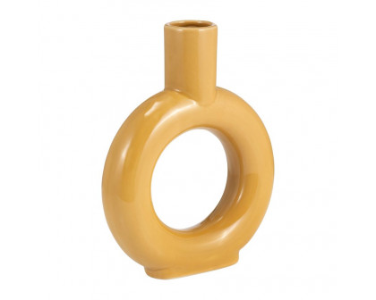 Sagebrook 9" Ceramic Round Cut-out Vase - Mustard Gold