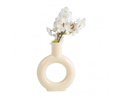 Sagebrook 9" Ceramic Round Cut-out Vase - Cotton