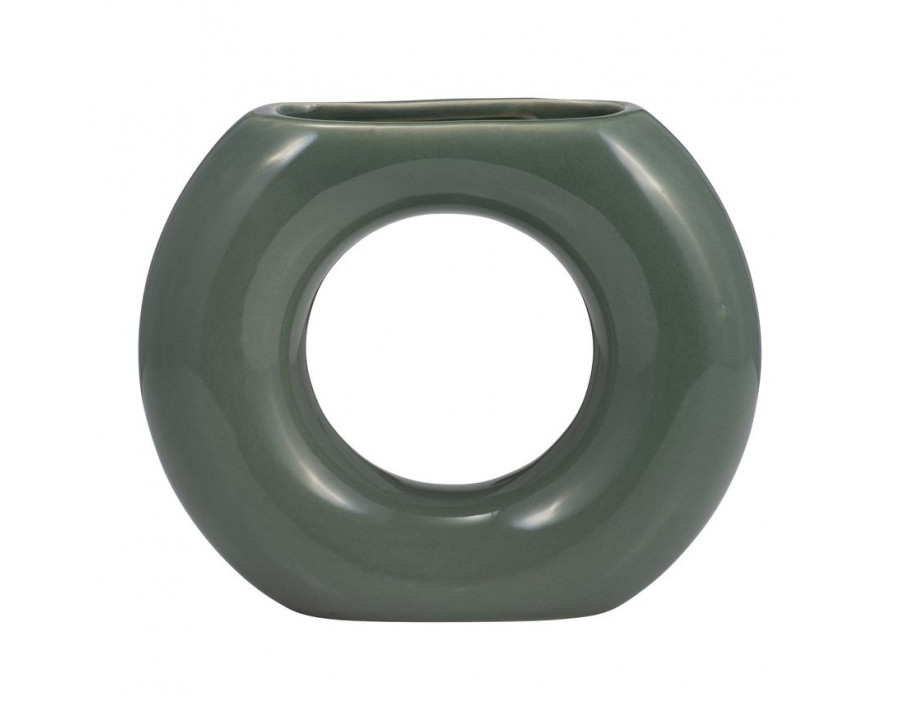 Sagebrook 5" Ceramic Donut Vase - Dark Sage