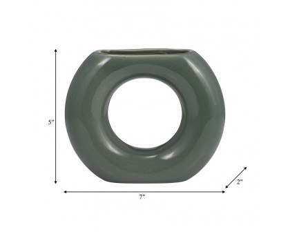 Sagebrook 5" Ceramic Donut Vase - Dark Sage