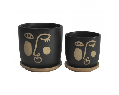 Sagebrook 6" Funky Face Planter with Saucer (Set Of 2)