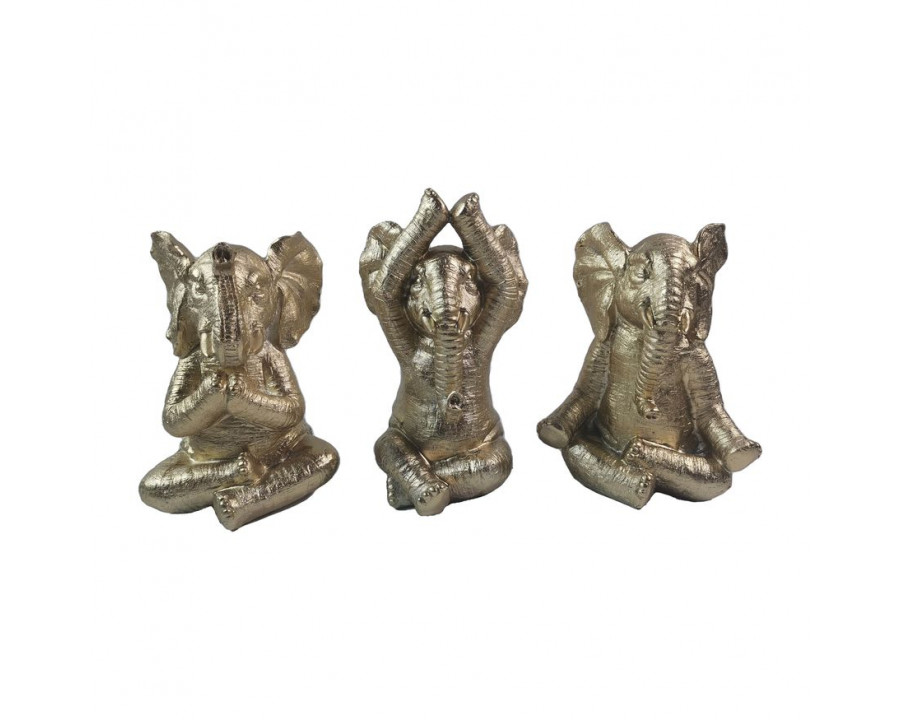 Sagebrook 8" Resin Yoga Elephants (Set Of 3) - Gold