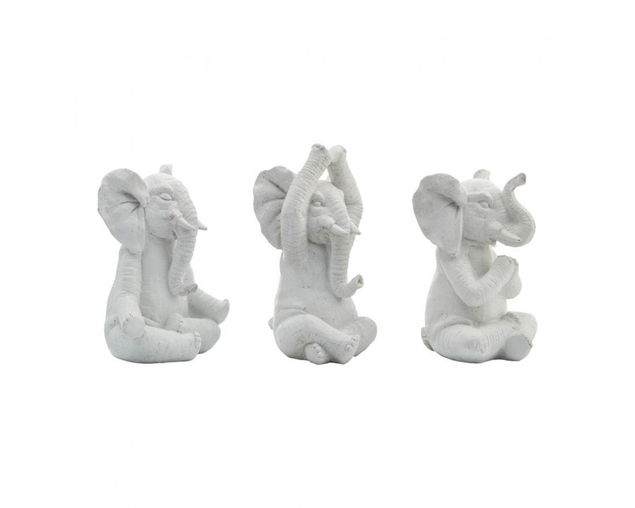 Sagebrook 8" Resin Yoga Elephants (Set Of 3) - White