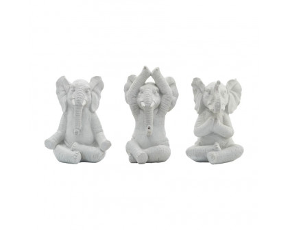 Sagebrook 8" Resin Yoga Elephants (Set Of 3) - White