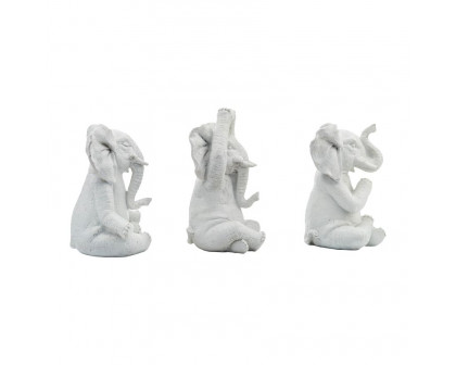 Sagebrook 8" Resin Yoga Elephants (Set Of 3) - White