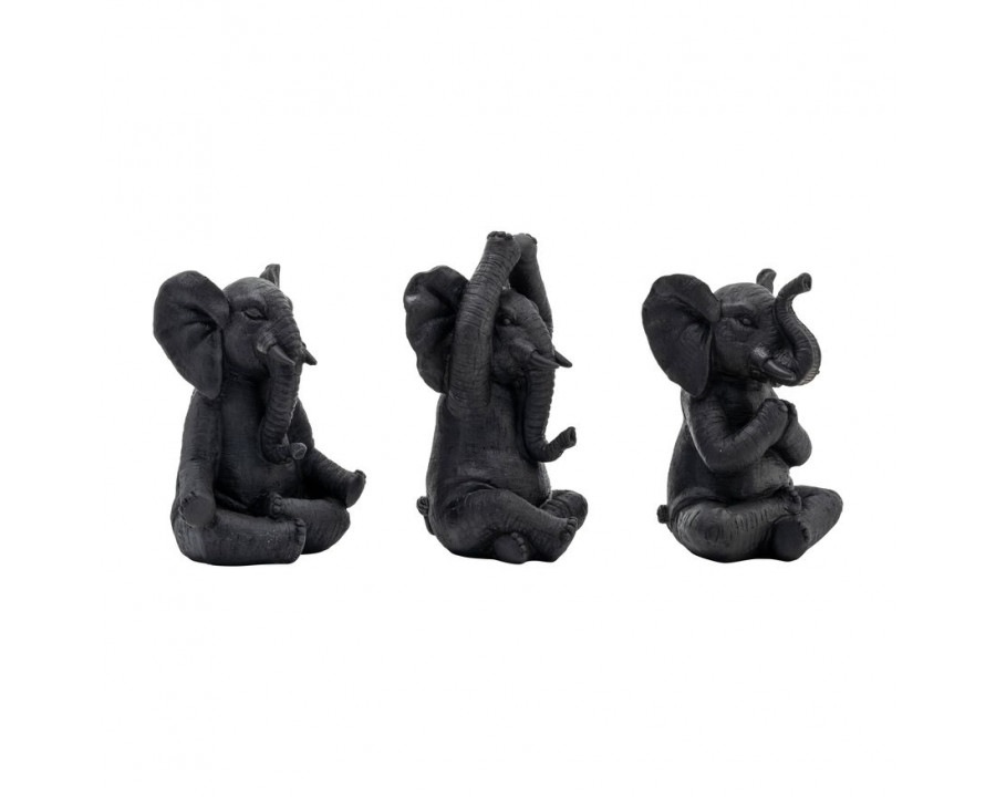 Sagebrook 8" Resin Yoga Elephants (Set Of 3) - Black