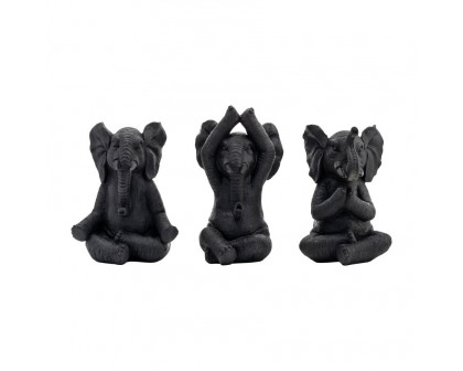 Sagebrook 8" Resin Yoga Elephants (Set Of 3) - Black