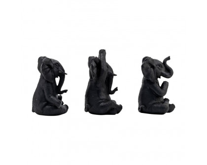 Sagebrook 8" Resin Yoga Elephants (Set Of 3) - Black