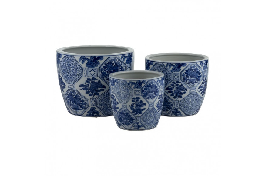 Sagebrook™ 6"/8"/10" Ceramic Chinoiserie Planters (Set Of 3) - Blue/White