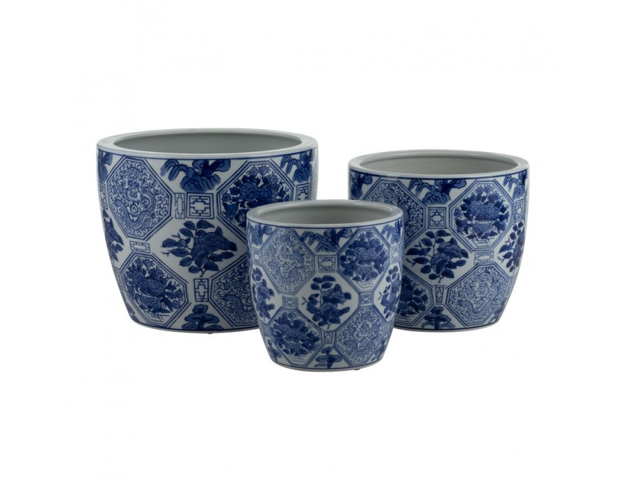 Sagebrook - 6"/8"/10" Ceramic Chinoiserie Planters (Set Of 3) in Blue/White