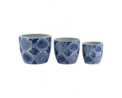 Sagebrook™ 6"/8"/10" Ceramic Chinoiserie Planters (Set Of 3) - Blue/White