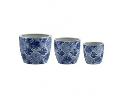 Sagebrook™ 6"/8"/10" Ceramic Chinoiserie Planters (Set Of 3) - Blue/White