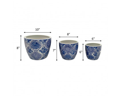 Sagebrook™ 6"/8"/10" Ceramic Chinoiserie Planters (Set Of 3) - Blue/White