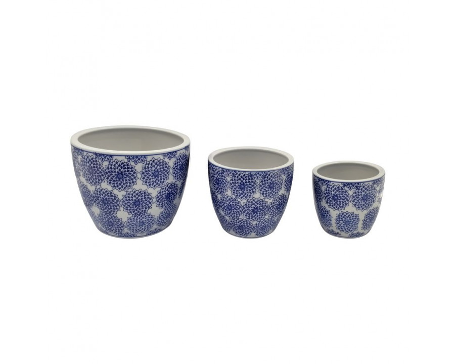 Sagebrook 6"/8"/10" Ceramic Chinoiserie Planters (Set Of 3) - Blue/White