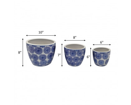 Sagebrook 6"/8"/10" Ceramic Chinoiserie Planters (Set Of 3) - Blue/White