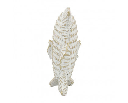 Sagebrook - 7" Ceramic Standing Fish Decor in White/Gold